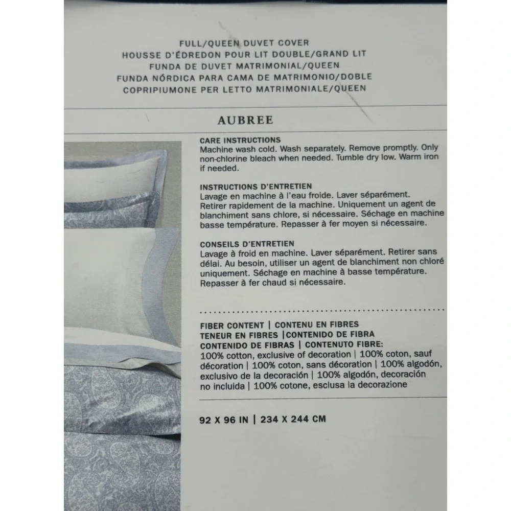 Ralph Lauren Aubree Paisley Full Queen Duvet Cover Blue Cotton 92x96 NEW